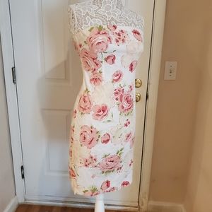 Strapless  floral white and pink strapless dress